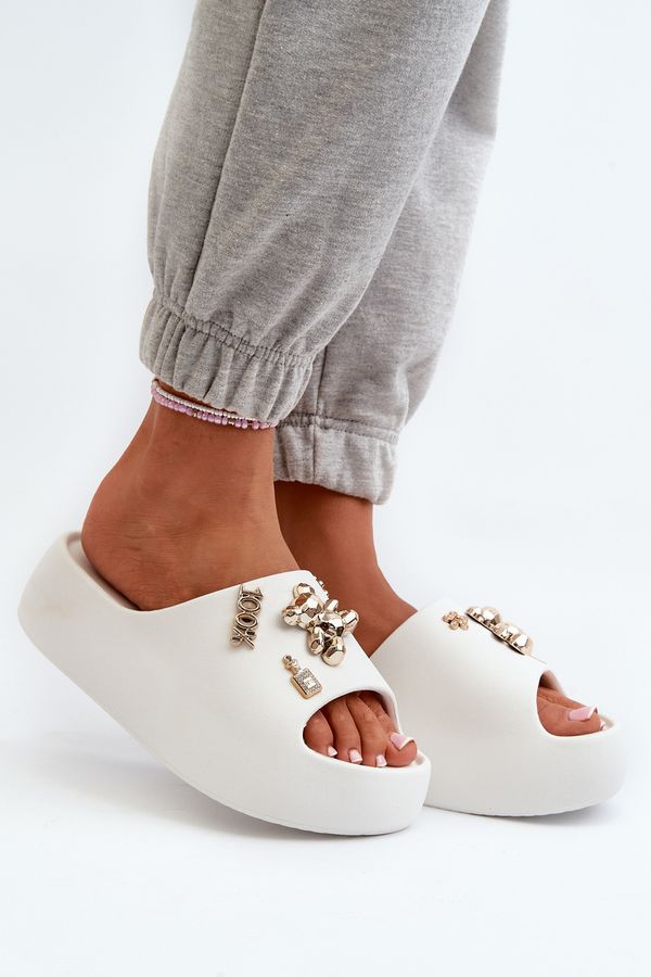 Kesi Women's Lightweight Foam Slippers with Embellishments, White Orchia