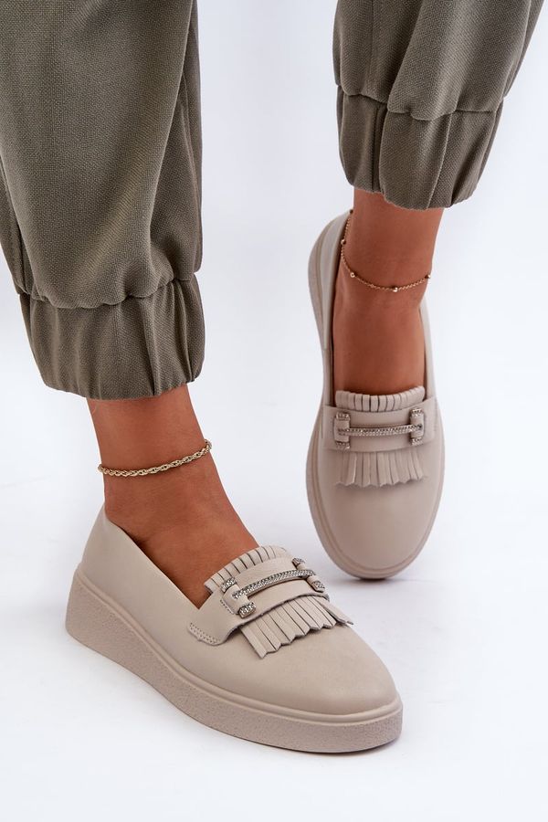 Kesi Women's lightweight leather platform loafers, beige S.Barski