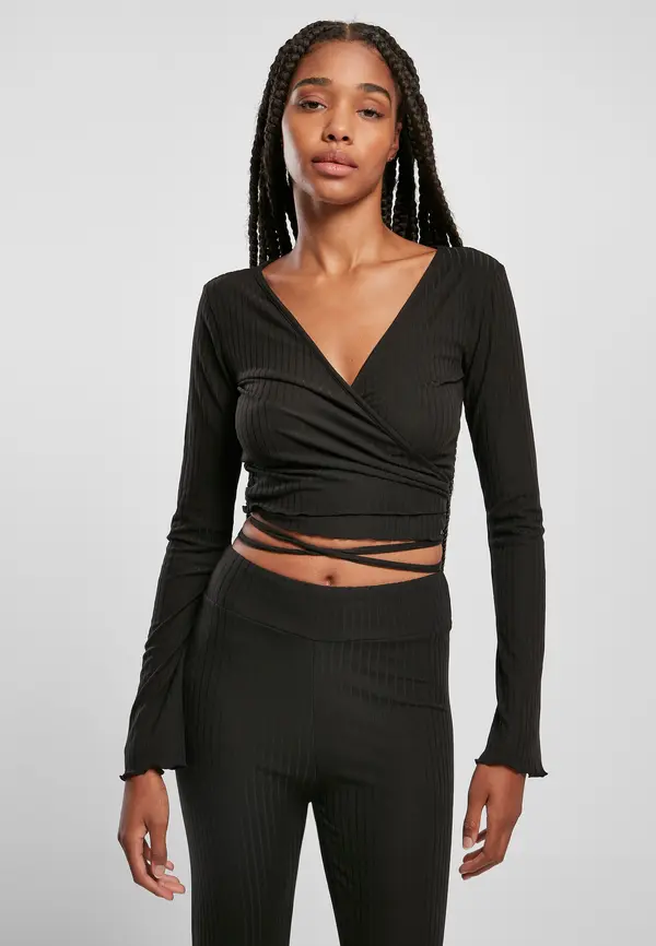Urban Classics Women's Long Sleeve Cropped Rib Wrapped