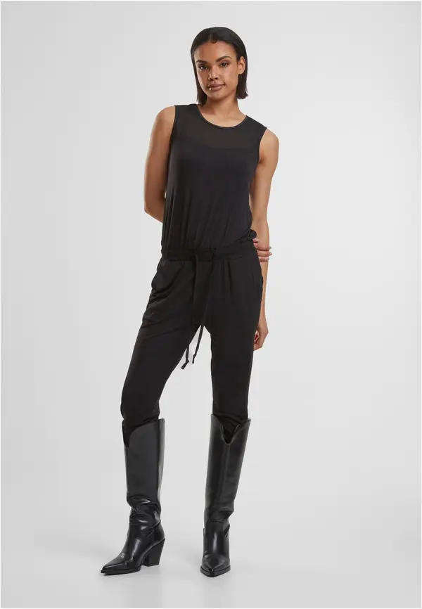 Urban Classics Women's Long Tech Mesh Jumpsuit in Black