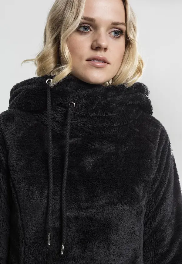 Urban Classics Women's Long Teddy Hoody Black
