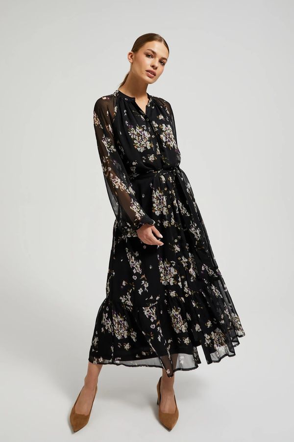 Moodo Women's midi dress with floral pattern MOODO - black