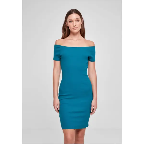 Urban Classics Women's Off Shoulder Rib Dress Green-Blue