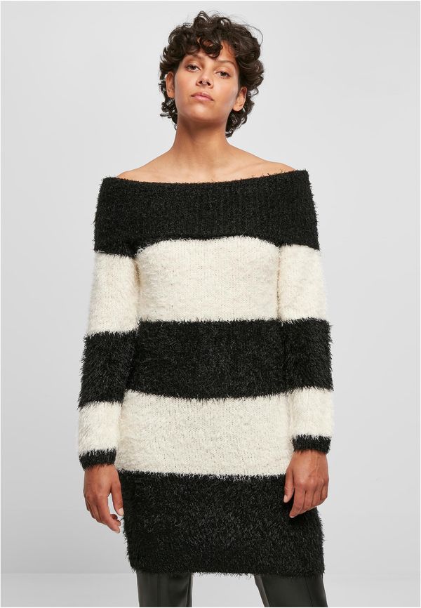 Urban Classics Women's off-the-shoulder feather dress black/white sand