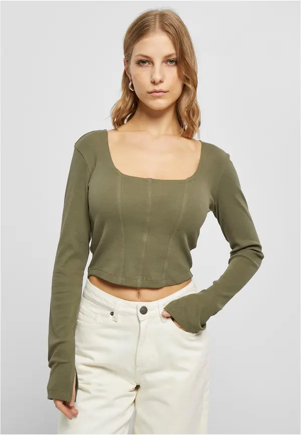 Urban Classics Women's olive with short ribs and long sleeves