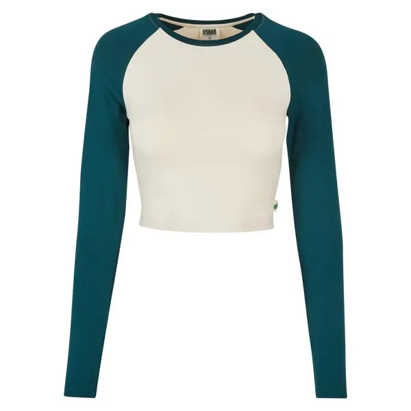 Urban Classics Women's Organic Cropped Retro Baseball Long Sleeves with White Sand/Jasper