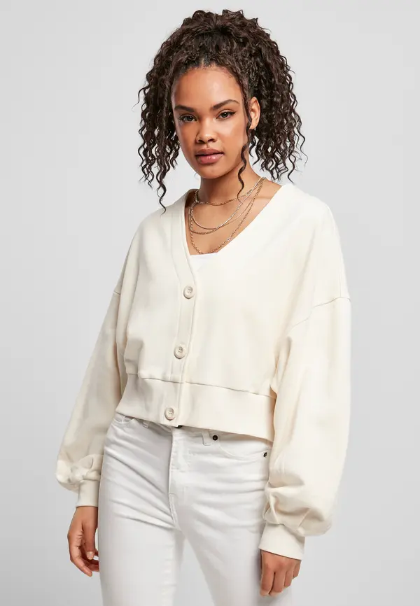 Urban Classics Women's Organic Oversized Short Terry Cardigan Whitesand