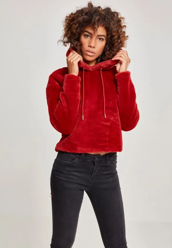 Urban Classics Women's oversize Short Teddy Hoody burgundy