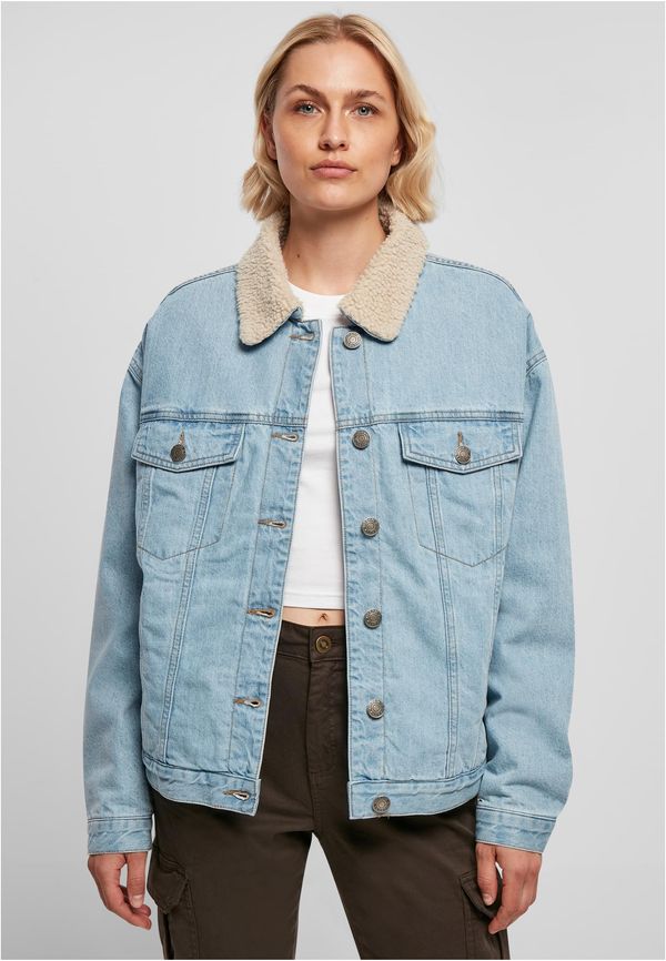 Urban Classics Women's oversized denim jacket Sherpa clear blue bleached