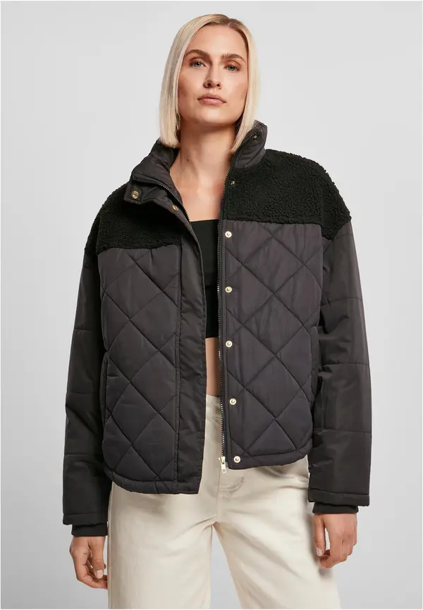 Urban Classics Women's Oversized Diamond Quilt Puffer Jacket Black
