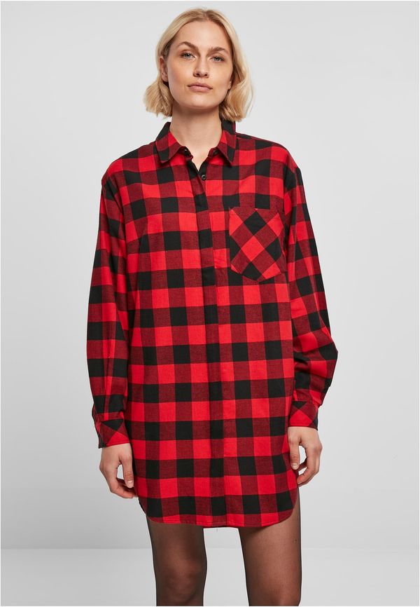 Urban Classics Women's Oversized Flannel Shirt Dress Black/Red