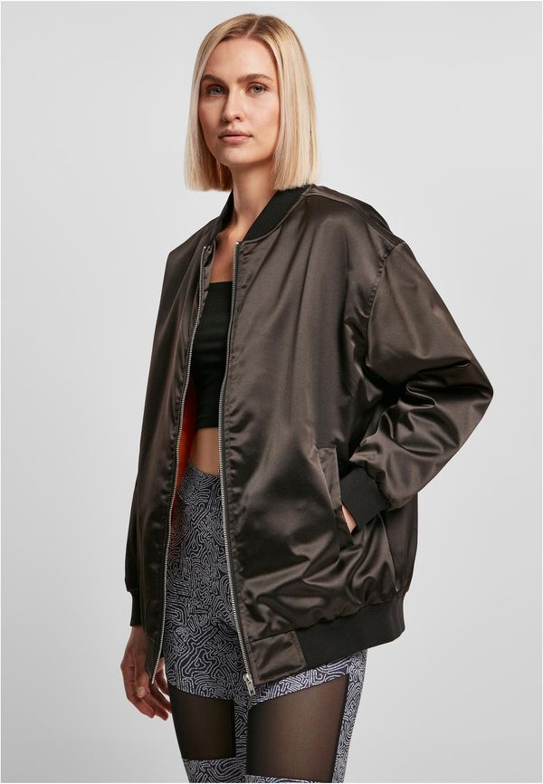UC Ladies Women's Oversized Satin Bomber Jacket Black