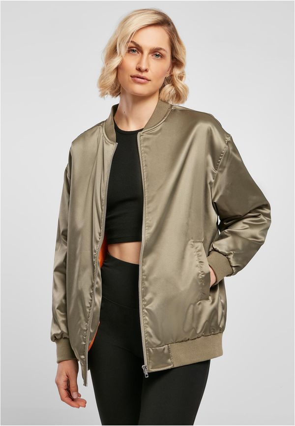 UC Ladies Women's Oversized Satin Bomber Jacket Softolive