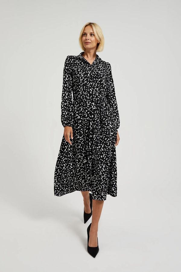 Moodo Women's patterned midi dress with long sleeves MOODO - black