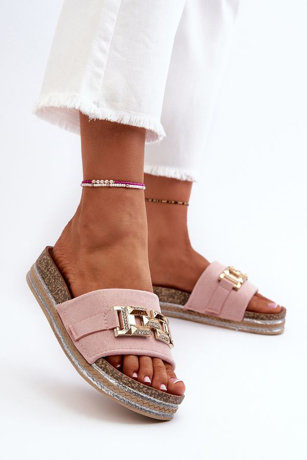 Kesi Women's platform slippers with embellishment, pink Vapireta