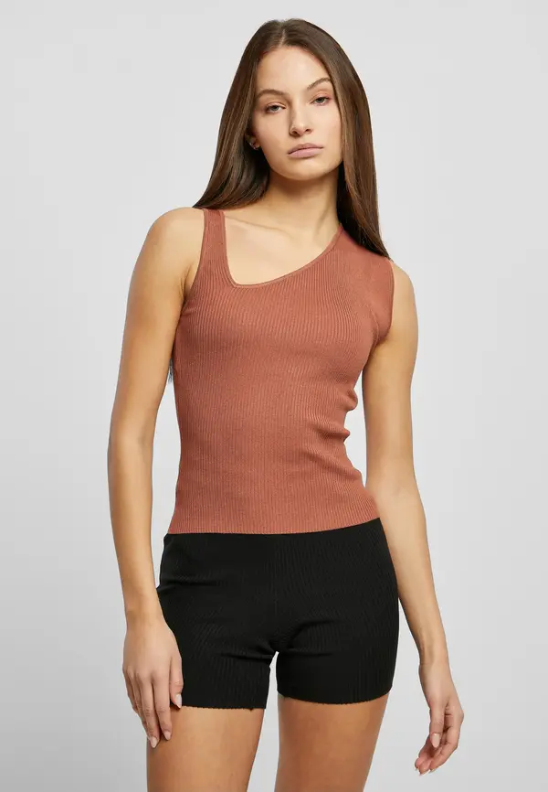 Urban Classics Women's rib knit asymmetrical terracotta top