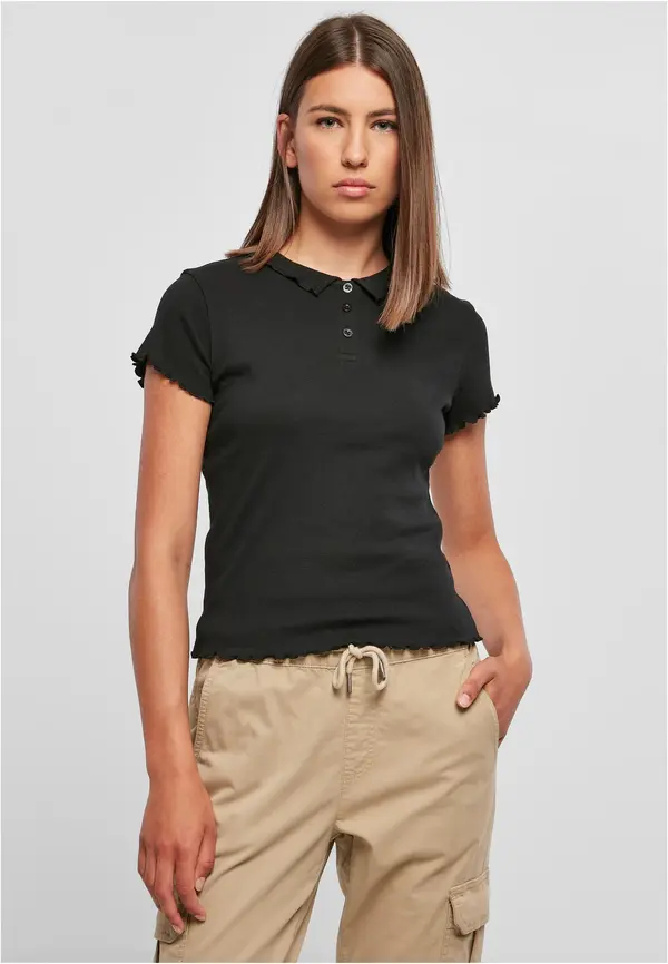 Urban Classics Women's Rib Polo T-Shirt Black