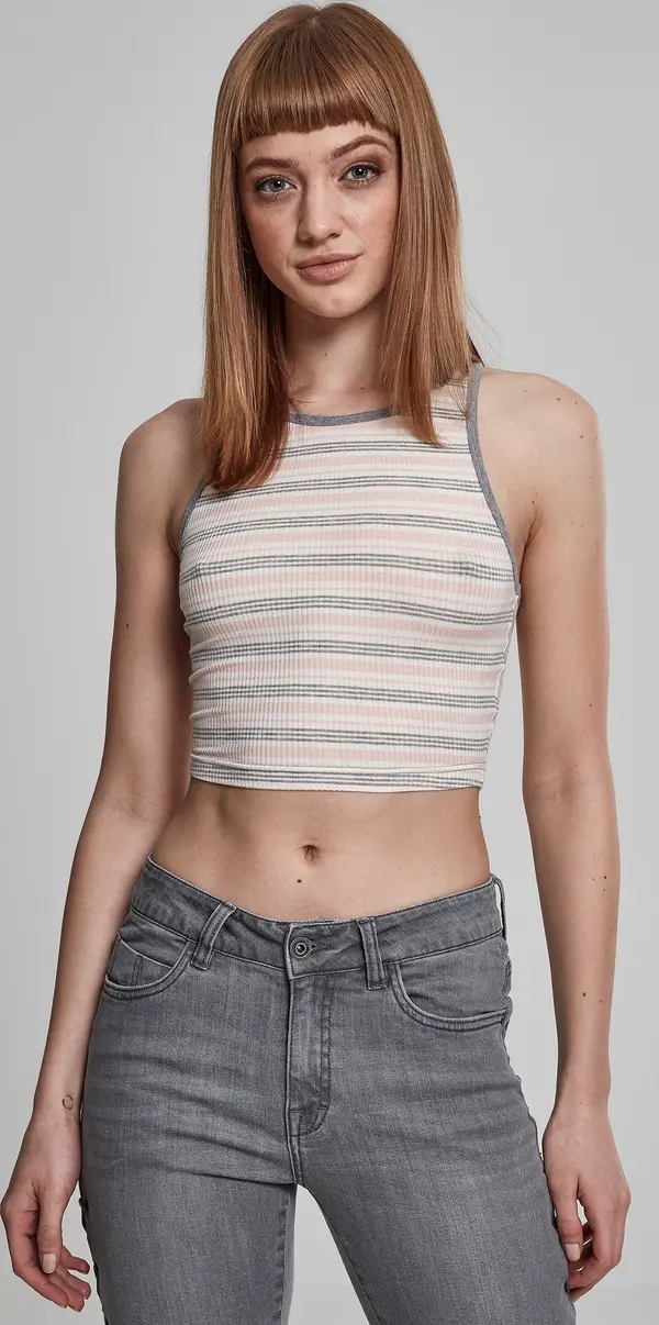 Urban Classics Women's Rib Stripe Cropped Top Pink/White/Grey