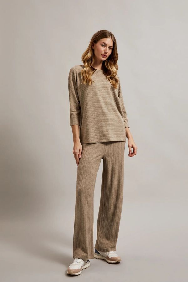 Moodo Women's ribbed trousers with metallic thread MOODO - beige