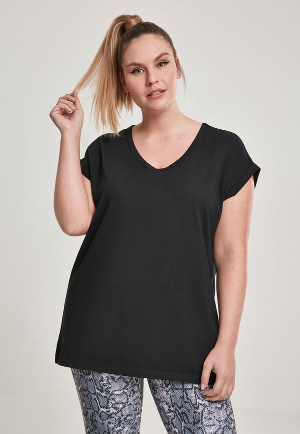 UC Ladies Women's round V-neck T-shirt with extended shoulder black