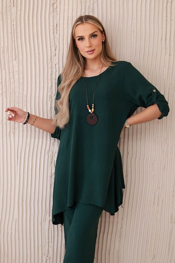 Włoski Women's set blouse with pendant + trousers - dark green
