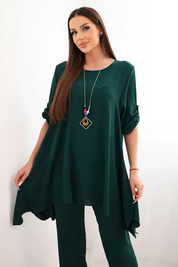 Kesi Włoski Women's set blouse with pendant + trousers - dark green