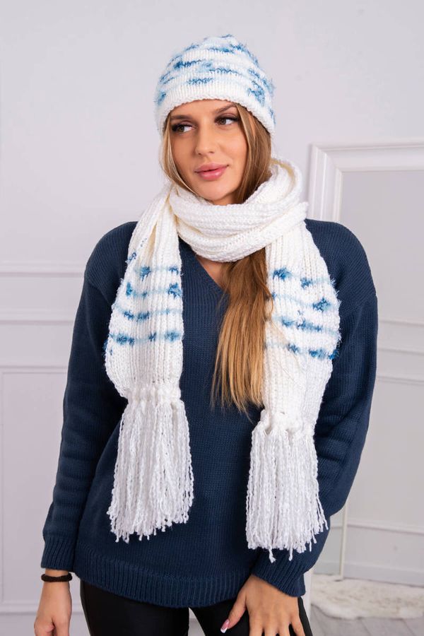 marka niezdefiniowana Women's set with scarf Anika K304 ecru+jeans