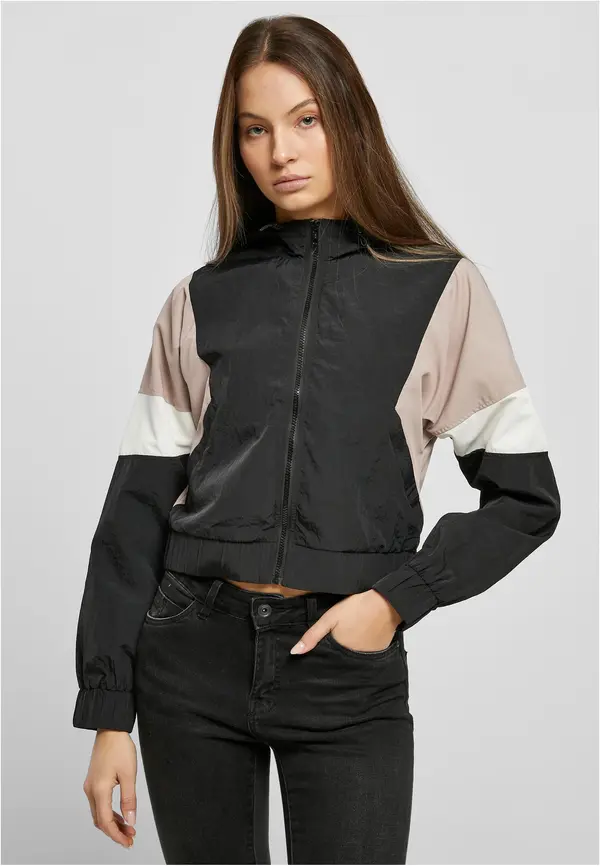 Urban Classics Women's Short 3-Color Pressed Jacket Black/Duskrose/White Sand