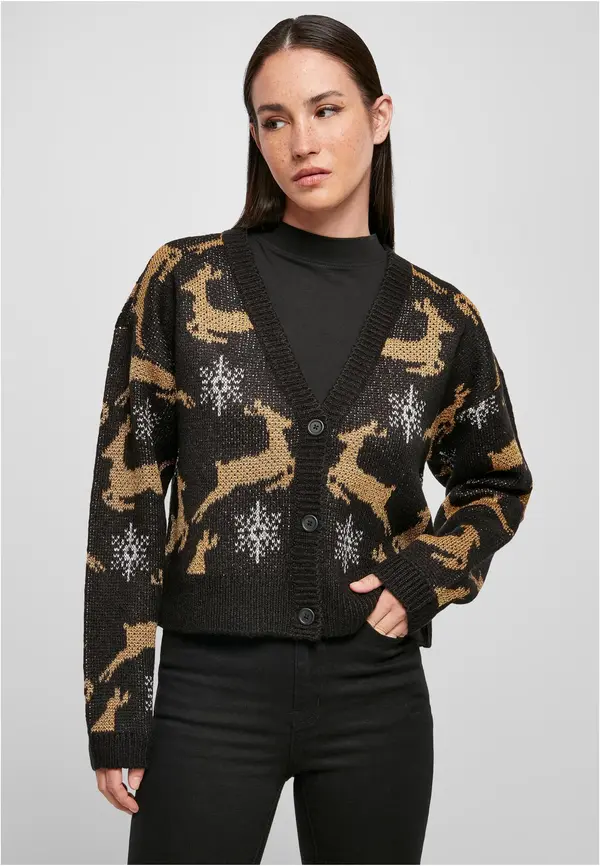 Urban Classics Women's short oversized Christmas cardigan black/gold