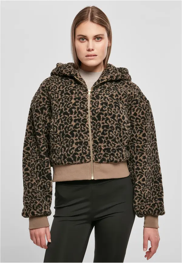 Urban Classics Women's short oversized jacket AOP Sherpa darktaupeleo
