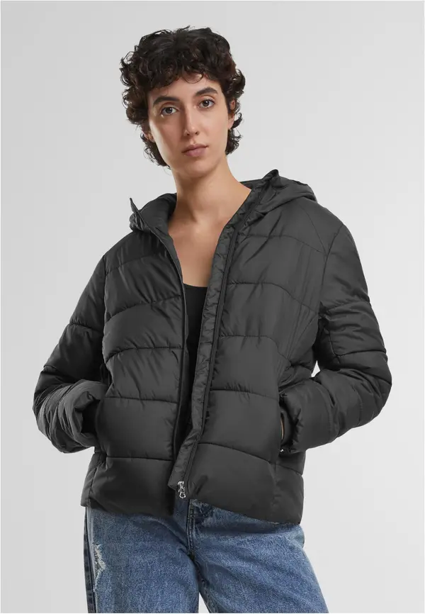 Urban Classics Women's short quilted jacket with hood black