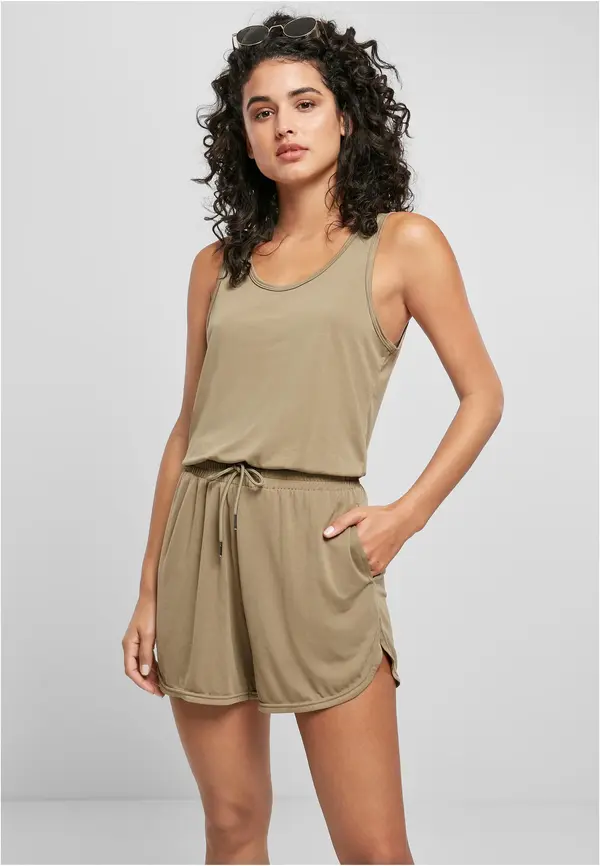 Urban Classics Women's Short Sleeve Khaki Modal Jumpsuit