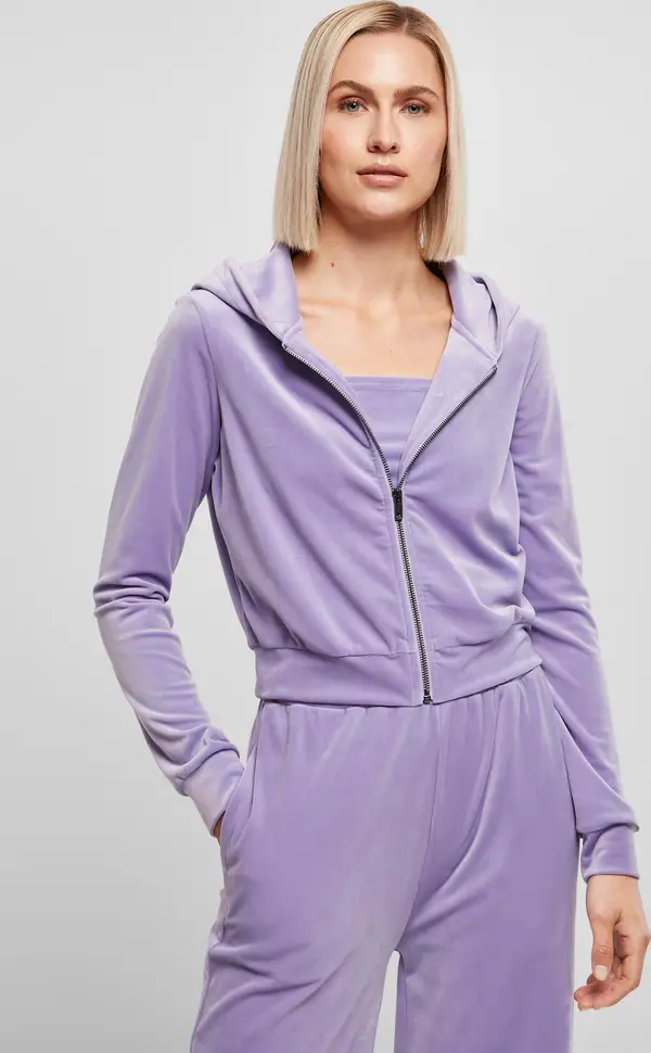 Urban Classics Women's Short Velvet Lavender With Zipper Hooded