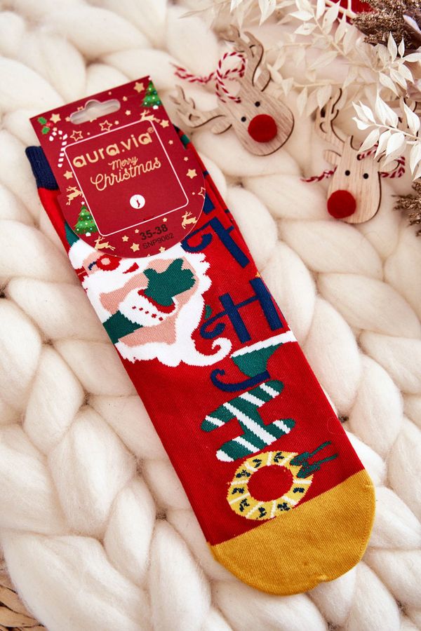 Kesi Women's socks with Christmas pattern "ho ho ho" red