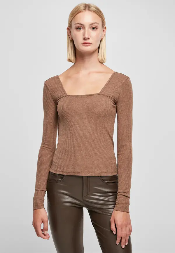 Urban Classics Women's square neckline with long sleeves in dark khaki color