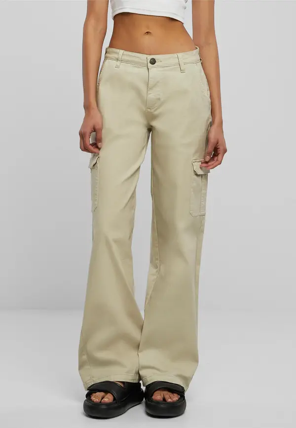 Urban Classics Women's Straight Denim Cargo Pants High Waisted Grey and White Raw