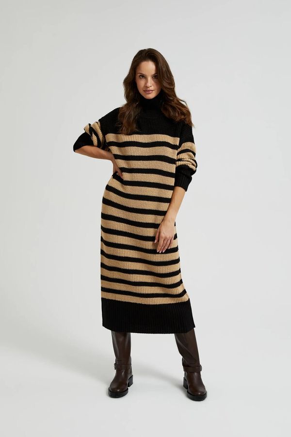 Moodo Women's striped knitted turtleneck dress MOODO - black