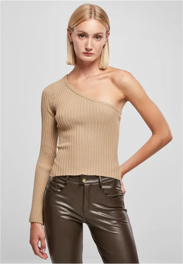 Urban Classics Women's sweater with short rib knit with one sleeves unionbeige