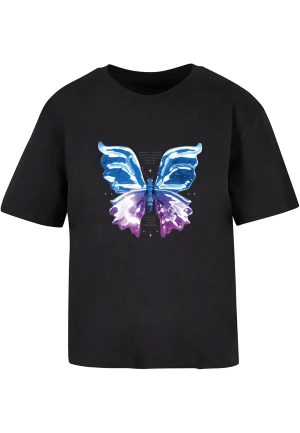 Mister Tee Women's T-Shirt Chromed Butterfly Tee - Black
