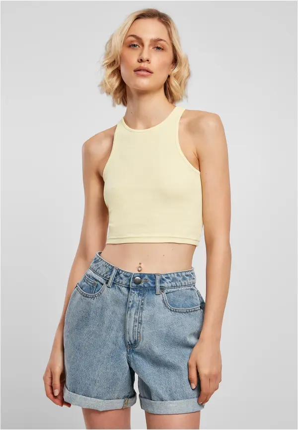 Urban Classics Women's T-shirt Cropped Rib Top soft yellow