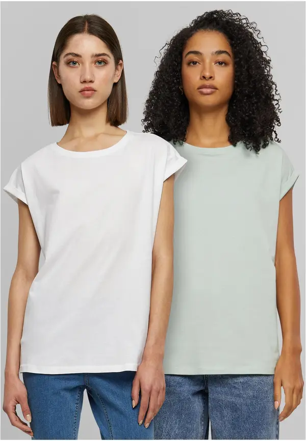 Urban Classics Women's T-Shirt Extended Shoulder Tee - 2pcs - Mint+White