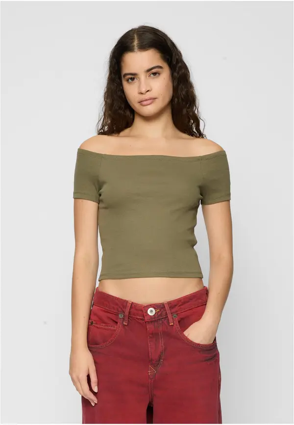 Urban Classics Women's T-shirt Off Shoulder Rib Tee 2-Pack white+olive