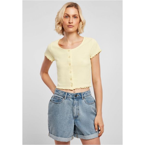 Urban Classics Women's T-shirt with button and rib fastening in soft yellow color