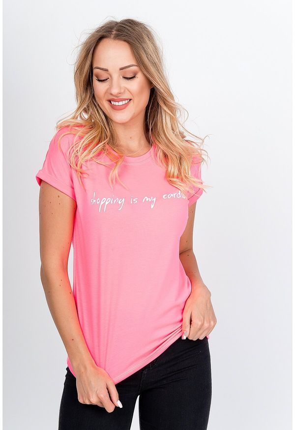 Kesi Women's T-shirt with the inscription "Shopping is my cardio" - pink,