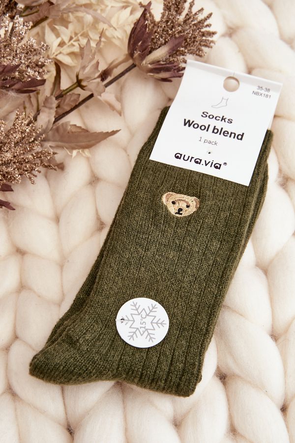 Kesi Women's thick socks with teddy bear, dark green