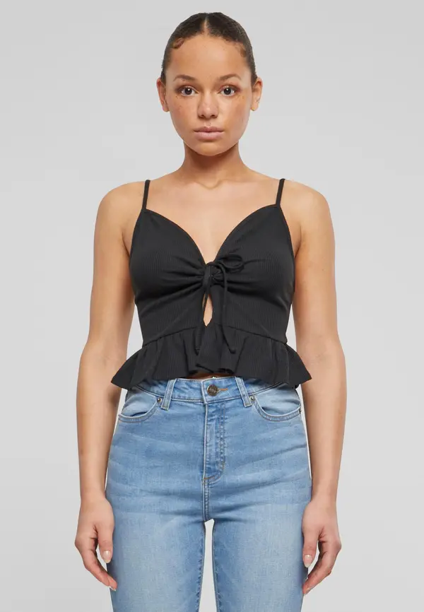 Urban Classics Women's top Waffle Pique Ruffle black