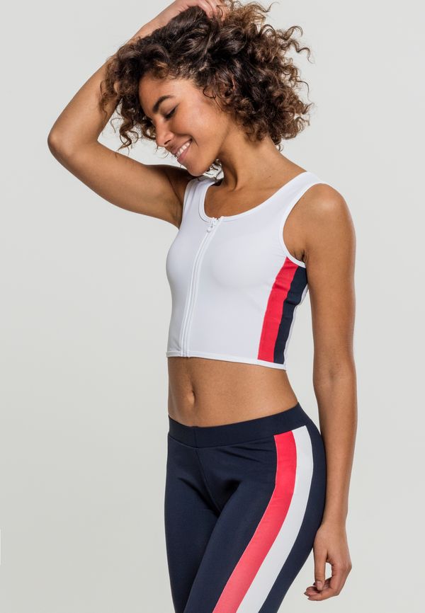 Urban Classics Women's top with side stripe with zipper in white/tan/navy