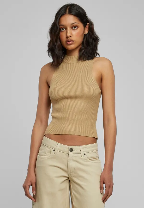 Urban Classics Women's turtleneck with short rib knit union beige