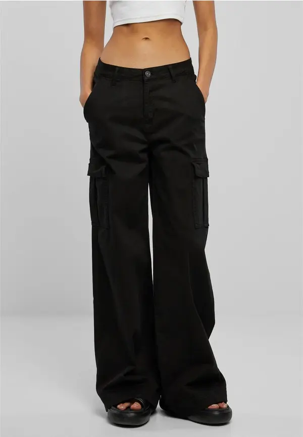 Urban Classics Women's twill trousers with a high waist and wide legs, black