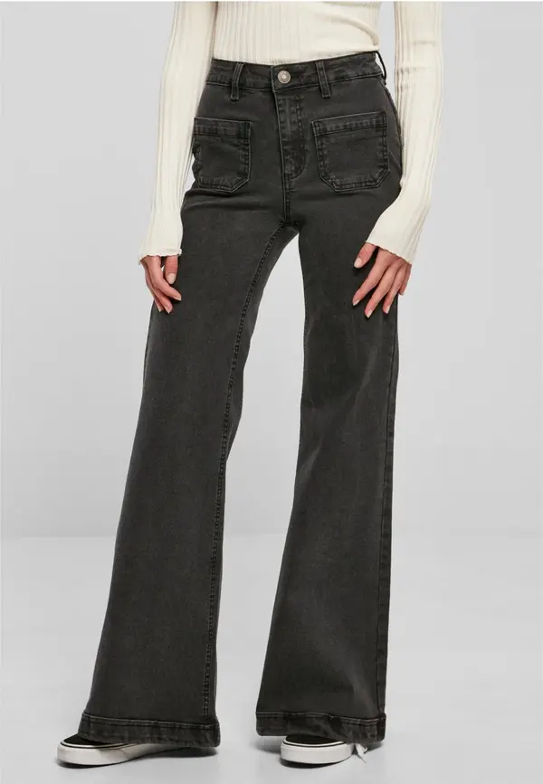Urban Classics Women's Vintage Flared Denim Jeans - Black